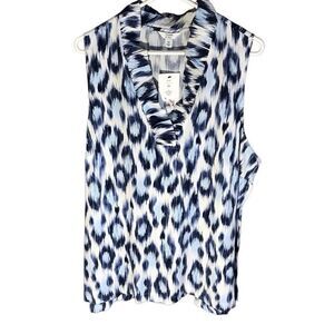 Crown & Ivy Blouse top blouse blue white sleeveless plus SZ 2X New w/tags